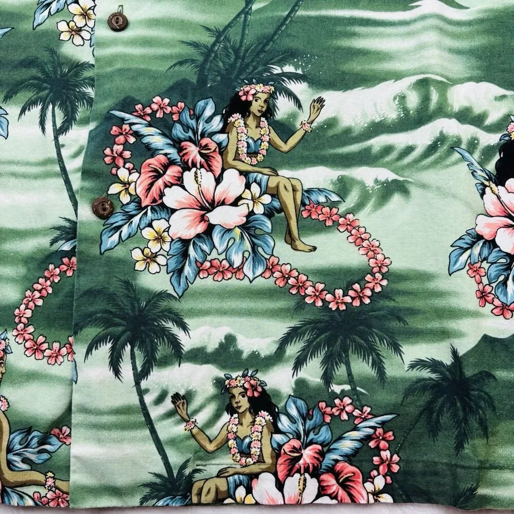 Vintage Aloha Republic Hula Girls Hawaiian Shirt Size Large Made In Hawaii USA - Picture 5 of 14